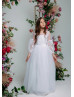 Beaded White Lace Glitter Tulle Long Flower Girl Dress